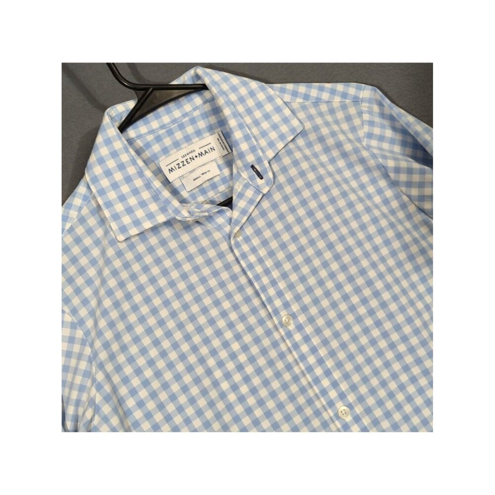 Mizzzen+Main Shirt Men's S Blue Check Leeward Trim Fit Long Sleeve Button Up